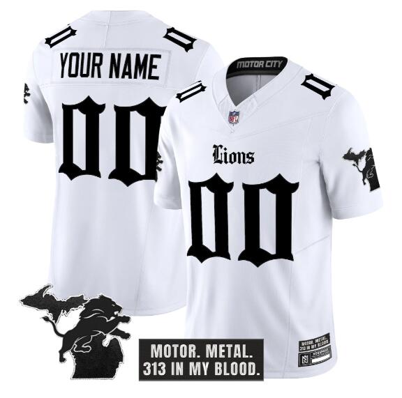 Youth Detroit Lions Active Player Custom White 2025 F.U.S.E. 'Gothic Motor Grit Edition' Vapor Limited Stitched Football Jersey